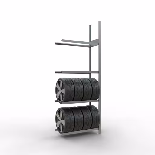 Abbildung Nr 13 des Artikels Anbauregal, Räder-/Reifenregal, 2750 x 1000 x 400 mm (HxBxT), verzinkt, 4 Lagerebenen á 150 kg Fachlast pro Ebene aus der Produktgruppe Fachbodenregale von der Marke Schulte Lagertechnik