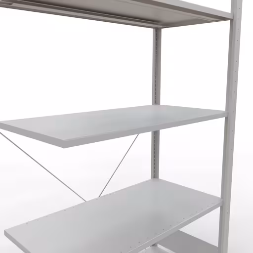 Abbildung Nr 13 des Artikels Anbauregal, Fachbodenregal Stecksystem MULTIplus85, 2000 x 1000 x 500 mm (HxBxT), 5 Fachböden, Kreuzstrebe, RAL 7035 lichtgrau aus der Produktgruppe Stecksystem von der Marke Schulte Lagertechnik