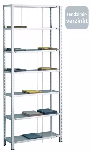 Grundregal, Schraub-Fädelstäberegal BASIC70, 2300 x 900 x 350 mm (HxBxT), 7 Fachböden, verzinkt aus der Kategorie Fädelstäberegale mit der Artikelnummer 10702