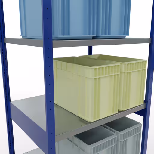 Abbildung Nr 14 des Artikels Grundregal, Fachbodenregal Stecksystem MULTIplus250, 3000 x 1000 x 800 mm (HxBxT), 7 Fachböden, Längenriegel, RAL 5010 enzianblau/verzinkt aus der Produktgruppe Stecksystem von der Marke Schulte Lagertechnik