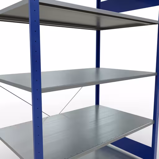 Produktbild Nr.7 des Artikels Grundregal, Fachbodenregal Stecksystem MULTIplus150, 2000 x 1300 x 800 mm (HxBxT), 5 Fachböden, Kreuzstrebe, RAL 5010 enzianblau/verzinkt aus der Produktreihe Stecksystem von der Marke Schulte Lagertechnik