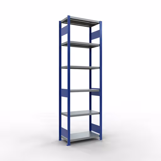 Grundregal, Fachbodenregal Stecksystem MULTIplus250, 2500 x 750 x 400 mm (HxBxT), 6 Fachböden, Längenriegel, RAL 5010 enzianblau/verzinkt/verzinkt aus der Kategorie Grundregal mit der Artikelnummer 12941-75-LR-B