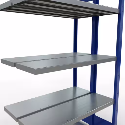 Produktbild Nr.12 des Artikels Anbauregal, Doppelregal, Fachbodenregal Stecksystem MULTIplus250, 2000 x 1000 x (2x300) mm (HxBxT), 2x5 Fachböden, Längenriegel, RAL 5010 enzianblau aus der Produktreihe Fachbodenregale von der Marke Schulte Lagertechnik