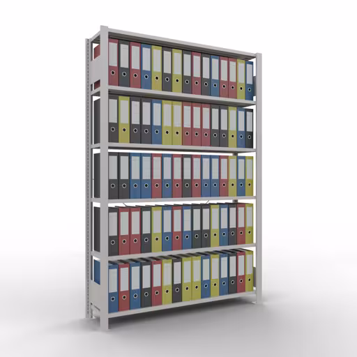 Produktbild Nr 13 des Artikels Grundregal, Büro-Fachbodenregal Stecksystem MULTIplus85, 2000 x 1300 x 300 mm (HxBxT), 6 Fachböden, Kreuzstrebe, ohne Anschlagleiste, lichtgrau Abbildung Nr 13 des Artikels Grundregal, Büro-Fachbodenregal Stecksystem MULTIplus85, 2000 x 1300 x 300 mm (HxBxT), 6 Fachböden, Kreuzstrebe, ohne Anschlagleiste, lichtgrau aus der Produktgruppe Büroregale von der Marke Schulte Lagertechnik