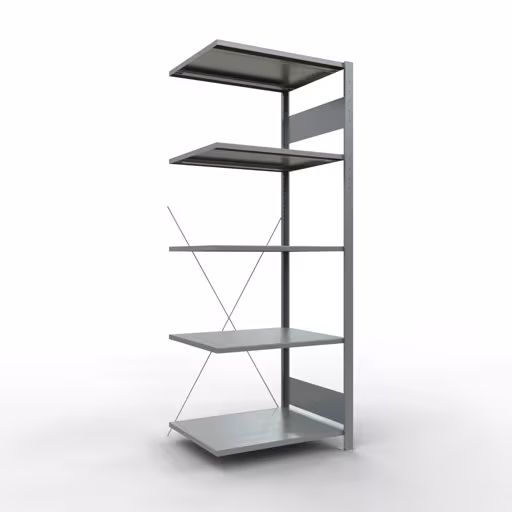 Anbauregal, Fachbodenregal Stecksystem MULTIplus150, 2000 x 750 x 600 mm (HxBxT), 5 Fachböden, Kreuzstrebe, verzinkt aus der Kategorie Anbauregal mit der Artikelnummer 12765-75