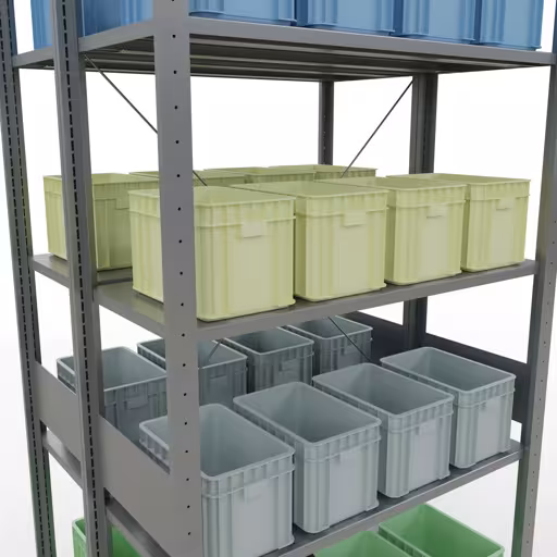 Abbildung Nr 12 des Artikels Grundregal, Doppelregal, Fachbodenregal Stecksystem MULTIplus150, 3000 x 1000 x (2x800) mm (HxBxT), 2x7 Fachböden, Kreuzstrebe, verzinkt aus der Produktgruppe Fachbodenregale von der Marke Schulte Lagertechnik