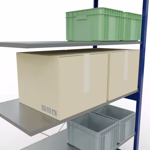 Produktbild Nr.8 des Artikels Anbauregal, Fachbodenregal Stecksystem MULTIplus150, 2500 x 1300 x 600 mm (HxBxT), 6 Fachböden, Kreuzstrebe, RAL 5010 enzianblau/verzinkt aus der Produktreihe Stecksystem von der Marke Schulte Lagertechnik