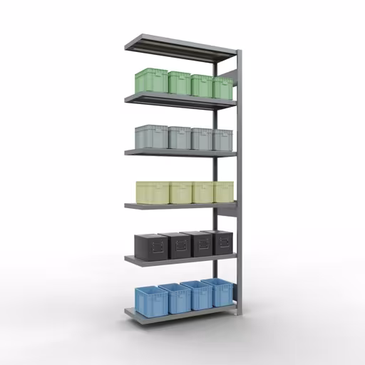 Abbildung Nr 15 des Artikels Anbauregal, Fachbodenregal Stecksystem MULTIplus250, 2500 x 1000 x 400 mm (HxBxT), 6 Fachböden, Längenriegel, verzinkt aus der Produktgruppe Stecksystem von der Marke Schulte Lagertechnik