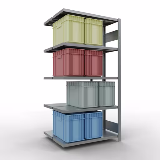 Produktbild Nr.16 des Artikels Anbauregal, Doppelregal, Fachbodenregal Stecksystem MULTIplus250, 2000 x 1000 x (2x400) mm (HxBxT), 2x5 Fachböden, Längenriegel, verzinkt aus der Produktreihe Fachbodenregale von der Marke Schulte Lagertechnik