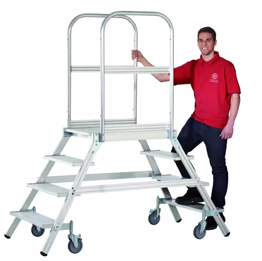 Aluminium-Podestleiter, beidseitig begehbar, mit Rollen, Arbeitshöhe ca. 3,70 m aus der Kategorie Podesttreppen mit der Artikelnummer 34881