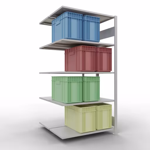 Produktbild Nr.6 des Artikels Anbauregal, Doppelregal, Fachbodenregal Stecksystem MULTIplus150, 2000 x 1000 x (2x500) mm (HxBxT), 2x5 Fachböden, Längenriegel, RAL 7035 lichtgrau aus der Produktreihe Fachbodenregale von der Marke Schulte Lagertechnik