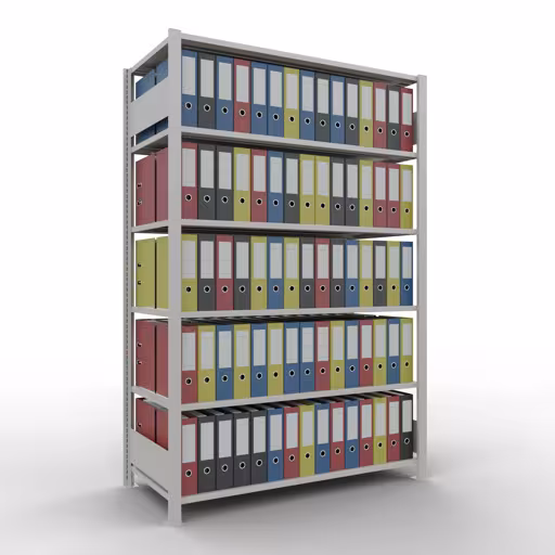 Grundregal, Büro-Fachbodenregal Stecksystem MULTIplus150, 2000 x 1300 x 600 mm (HxBxT), 6 Fachböden, Längenriegel, ohne Mittelanschlag, lichtgrau von der Marke Schulte Lagertechnik aus der Produktreihe Büroregale