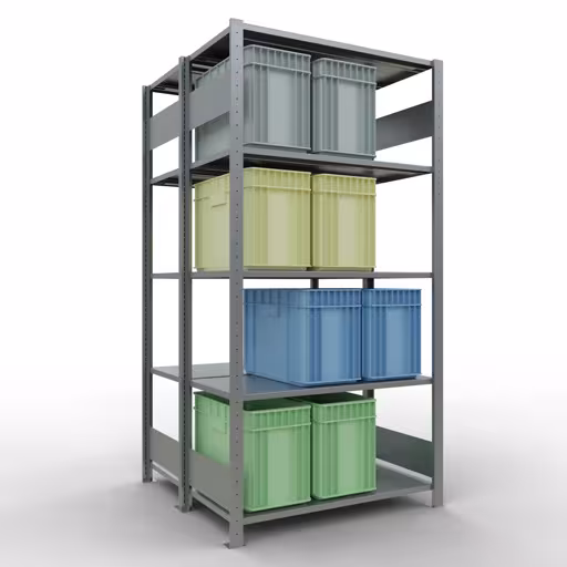 Grundregal, Doppelregal, Fachbodenregal Stecksystem MULTIplus150, 2000 x 1000 x (2x500) mm (HxBxT), 2x5 Fachböden, Längenriegel, verzinkt von der Marke Schulte Lagertechnik aus der Produktreihe Fachbodenregale