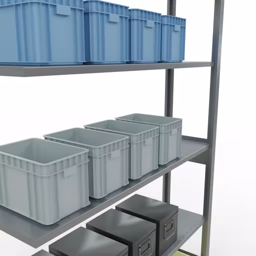 Produktbild Nr.13 des Artikels Anbauregal, Fachbodenregal Stecksystem MULTIplus150, 2500 x 1300 x 300 mm (HxBxT), 6 Fachböden, Längenriegel, verzinkt aus der Produktreihe Stecksystem von der Marke Schulte Lagertechnik