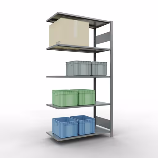 Anbauregal, Fachbodenregal Stecksystem MULTIplus85, 2000 x 1000 x 500 mm (HxBxT), 5 Fachböden, Längenriegel, verzinkt von Schulte Lagertechnik mit der Artikelnr. 13155-LR