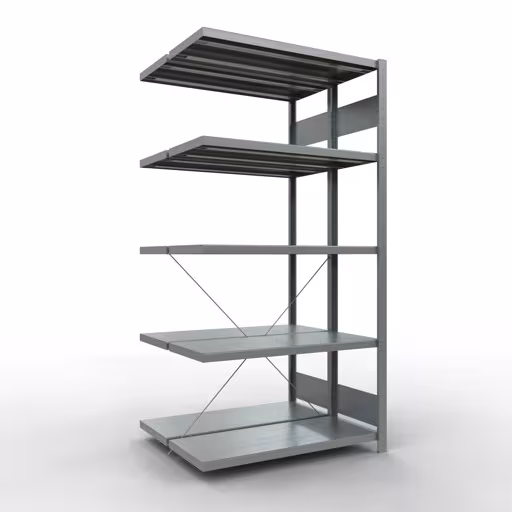 Anbauregal, Doppelregal, Fachbodenregal Stecksystem MULTIplus250, 2000 x 1000 x (2x400) mm (HxBxT), 2x5 Fachböden, Kreuzstrebe, verzinkt aus der Kategorie Doppelregale mit der Artikelnummer 14245-A