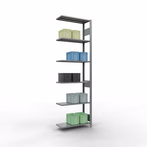 Andere Ansicht des Artikels Anbauregal, Fachbodenregal Stecksystem MULTIplus150, 2500 x 750 x 300 mm (HxBxT), 6 Fachböden, Längenriegel, verzinkt aus der Kategorie Anbauregal