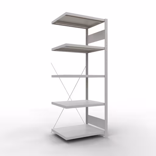 Anbauregal, Fachbodenregal Stecksystem MULTIplus250, 2000 x 750 x 600 mm (HxBxT), 5 Fachböden, Kreuzstrebe, RAL 7035 lichtgrau aus der Kategorie Anbauregal mit der Artikelnummer 32865-75