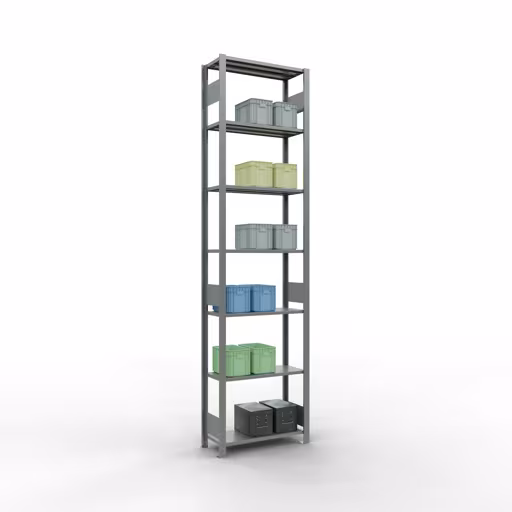 Grundregal, Fachbodenregal Stecksystem MULTIplus150, 3000 x 750 x 300 mm (HxBxT), 7 Fachböden, Längenriegel, verzinkt von Schulte Lagertechnik aus der Kategorie Stecksystem
