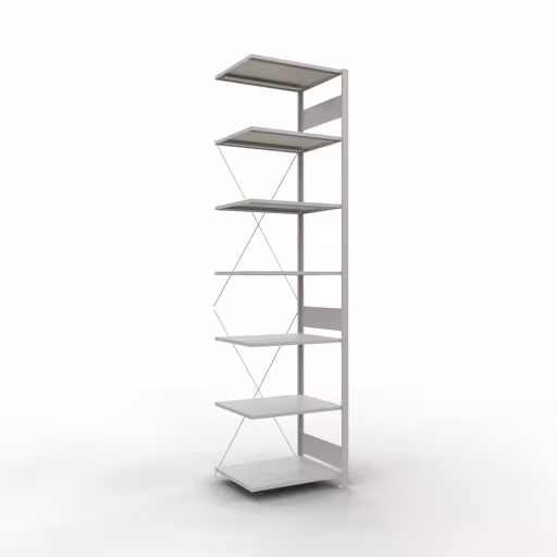 Anbauregal, Fachbodenregal Stecksystem MULTIplus150, 3000 x 750 x 600 mm (HxBxT), 7 Fachböden, Kreuzstrebe, RAL 7035 lichtgrau aus der Kategorie Anbauregal mit der Artikelnummer 32667-75