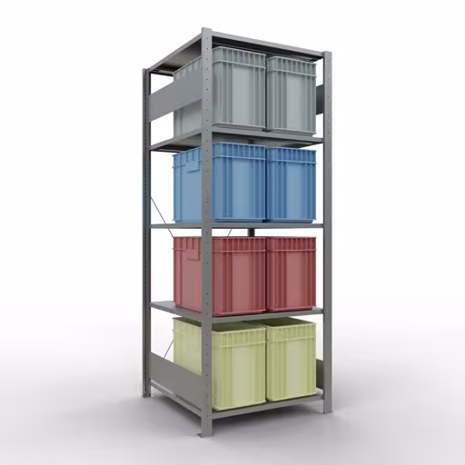 Zusatzbild des Artikels Grundregal, Fachbodenregal Stecksystem MULTIplus150, 2000 x 750 x 800 mm (HxBxT), 5 Fachböden, Kreuzstrebe, verzinkt aus Grundregal