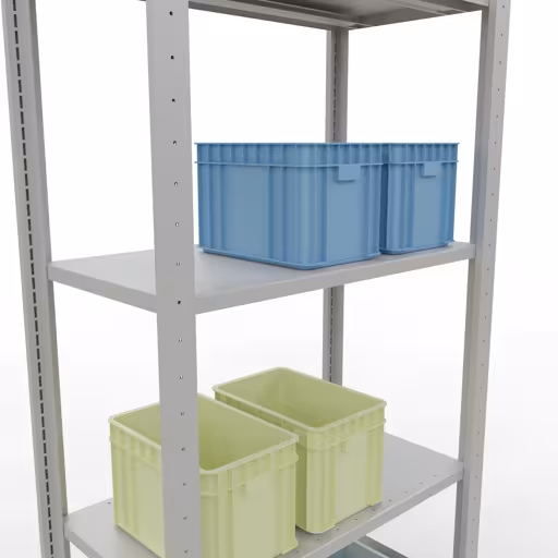 Produktbild Nr.7 des Artikels Grundregal, Fachbodenregal Stecksystem MULTIplus150, 2000 x 750 x 400 mm (HxBxT), 5 Fachböden, Längenriegel, RAL 7035 lichtgrau aus der Produktreihe Stecksystem von der Marke Schulte Lagertechnik