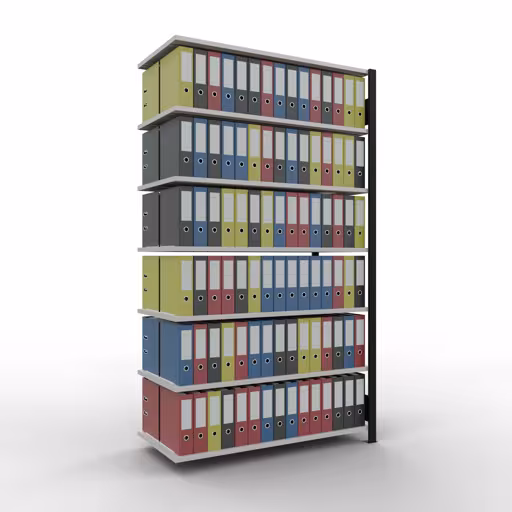 Abbildung Nr 19 des Artikels Anbauregal, Büro-Fachbodenregal Stecksystem MULTIplus150, 2300 x 1300 x 600 mm (HxBxT), 7 Fachböden, Längenriegel, ohne Mittelanschlag, schwarz/lichtgrau aus der Produktgruppe Büroregale von der Marke Schulte Lagertechnik
