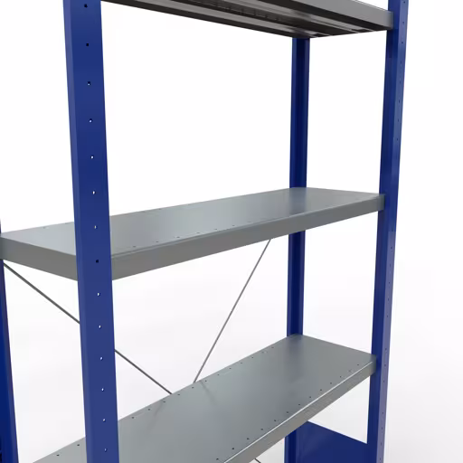 Produktbild Nr.7 des Artikels Grundregal, Fachbodenregal Stecksystem MULTIplus250, 2000 x 1000 x 300 mm (HxBxT), 5 Fachböden, Kreuzstrebe, RAL 5010 enzianblau/verzinkt aus der Produktreihe Stecksystem von der Marke Schulte Lagertechnik