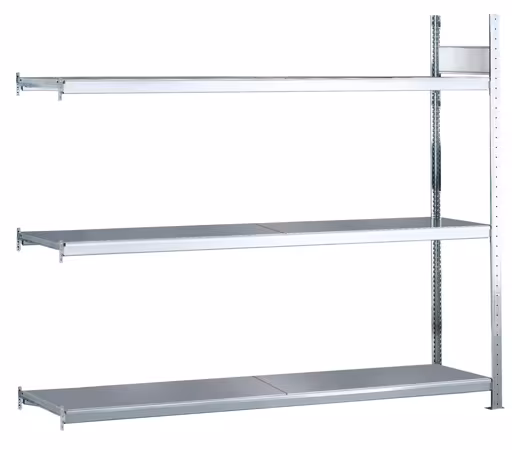 Anbauregal, Weitspannregal WS 2000 mit Stahlböden, 2000 x 2000 x 800 mm (HxBxT), verzinkt, 3 Ebenen, Fachlast 400 kg, Feldlast 1.200 kg aus der Kategorie WS2000 für Fachlasten bis 400kg mit der Artikelnummer 15517