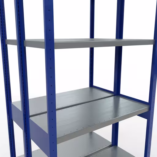 Produktbild Nr.6 des Artikels Grundregal, Doppelregal, Fachbodenregal Stecksystem MULTIplus250, 3000 x 1000 x (2x400) mm (HxBxT), 2x7 Fachböden, Längenriegel, RAL 5010 enzianblau aus der Produktreihe Fachbodenregale von der Marke Schulte Lagertechnik