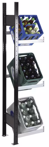 Abbildung Nr 10 des Artikels Anbauregal, Getränkekistenregal 1800 x 400 x 300 mm (HxBxT), schwarz/silber, 3 Ebenen für 3 Getränkekisten aus der Produktgruppe Fachbodenregale von der Marke Schulte Lagertechnik