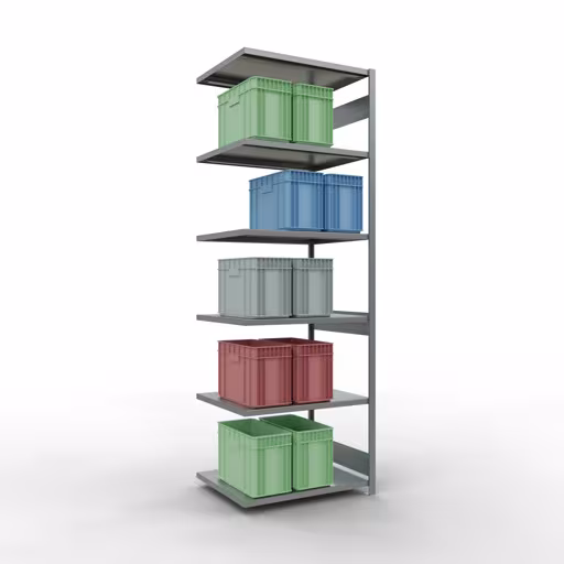 Anbauregal, Fachbodenregal Stecksystem MULTIplus250, 3000 x 1000 x 800 mm (HxBxT), 7 Fachböden, Längenriegel, verzinkt von Schulte Lagertechnik mit der Artikelnr. 12987-LR