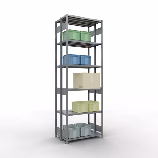 Zusatzbild des Artikels Grundregal, Doppelregal, Fachbodenregal Stecksystem MULTIplus250, 3000 x 1000 x (2x300) mm (HxBxT), 2x7 Fachböden, Längenriegel, verzinkt aus Doppelregale