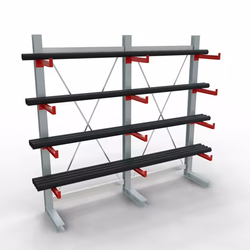 Abbildung Nr 8 des Artikels K 3000 Komplettregal, einseitig, 2500 x 2600 x 500 mm, RAL 7001 / RAL 3000, 5 Lagerebenen aus der Produktgruppe Kragarmregale von der Marke Schulte Lagertechnik
