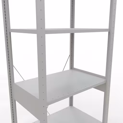 Grundregal, Fachbodenregal Stecksystem MULTIplus150, 2500 x 750 x 500 mm (HxBxT), 6 Fachböden, Kreuzstrebe, RAL 7035 lichtgrau mit der GTIN 4004514205438 Grundregal, Fachbodenregal Stecksystem MULTIplus150, 2500 x 750 x 500 mm (HxBxT), 6 Fachböden, Kreuzstrebe, RAL 7035 lichtgrau von Schulte Lagertechnik mit der Artikelnr. 32651-75