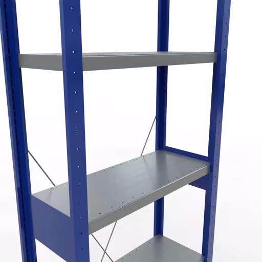 Grundregal, Fachbodenregal Stecksystem MULTIplus250, 2500 x 750 x 300 mm (HxBxT), 6 Fachböden, Kreuzstrebe, RAL 5010 enzianblau/verzinkt/verzinkt von der Marke Schulte Lagertechnik aus der Produktreihe Stecksystem
