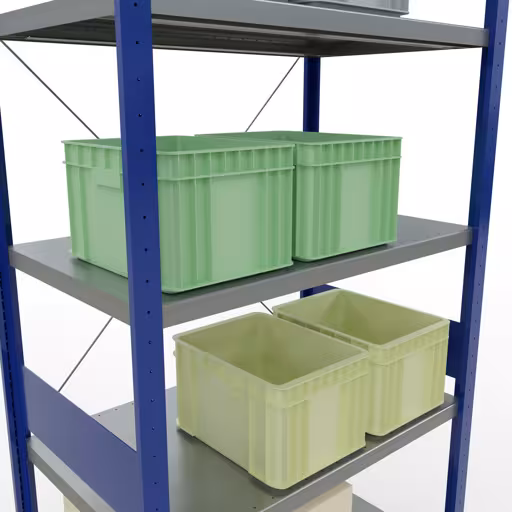 Produktbild Nr 13 des Artikels Grundregal, Fachbodenregal Stecksystem MULTIplus330, 3000 x 1000 x 600 mm (HxBxT), 7 Fachböden, Kreuzstrebe, RAL 5010 enzianblau/verzinkt Abbildung Nr 13 des Artikels Grundregal, Fachbodenregal Stecksystem MULTIplus330, 3000 x 1000 x 600 mm (HxBxT), 7 Fachböden, Kreuzstrebe, RAL 5010 enzianblau/verzinkt aus der Produktgruppe Stecksystem von der Marke Schulte Lagertechnik