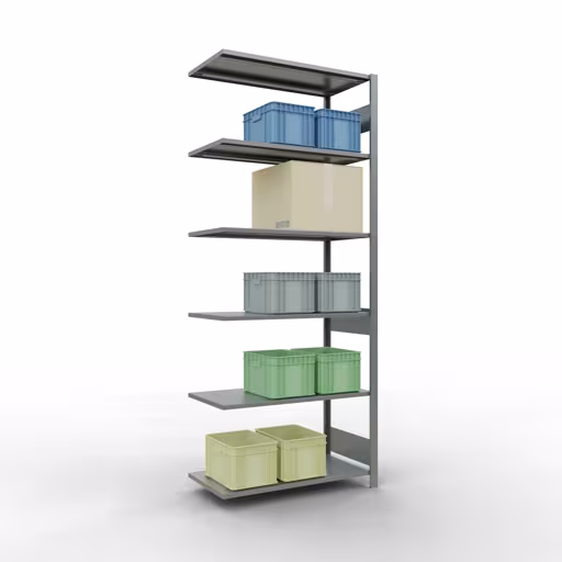 Andere Ansicht des Artikels Anbauregal, Fachbodenregal Stecksystem MULTIplus150, 2500 x 1000 x 500 mm (HxBxT), 6 Fachböden, Längenriegel, verzinkt aus der Kategorie Anbauregal