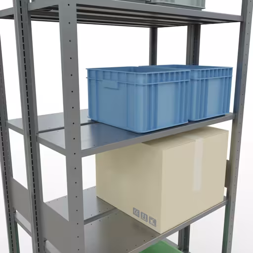 Zusatzbild des Artikels Grundregal, Doppelregal, Fachbodenregal Stecksystem MULTIplus150, 3000 x 1000 x (2x300) mm (HxBxT), 2x7 Fachböden, Längenriegel, verzinkt aus Doppelregale