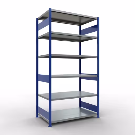Grundregal, Fachbodenregal Stecksystem MULTIplus250, 2500 x 1300 x 800 mm (HxBxT), 6 Fachböden, Längenriegel, RAL 5010 enzianblau/verzinkt aus der Kategorie Grundregal mit der Artikelnummer 12981-130-LR-B