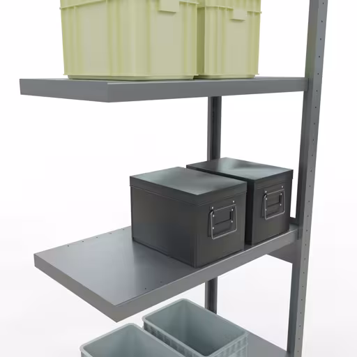 Produktbild Nr 15 des Artikels Anbauregal, Fachbodenregal Stecksystem MULTIplus250, 2500 x 750 x 400 mm (HxBxT), 6 Fachböden, Längenriegel, verzinkt Abbildung Nr 15 des Artikels Anbauregal, Fachbodenregal Stecksystem MULTIplus250, 2500 x 750 x 400 mm (HxBxT), 6 Fachböden, Längenriegel, verzinkt aus der Produktgruppe Stecksystem von der Marke Schulte Lagertechnik