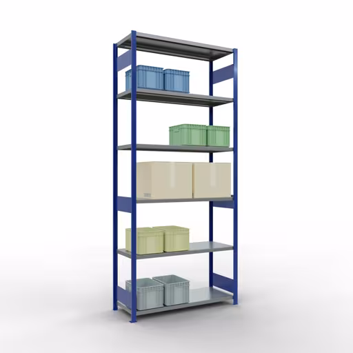 Grundregal, Fachbodenregal Stecksystem MULTIplus250, 3000 x 1300 x 500 mm (HxBxT), 7 Fachböden, Längenriegel, RAL 5010 enzianblau/verzinkt von der Marke Schulte Lagertechnik aus der Produktreihe Stecksystem
