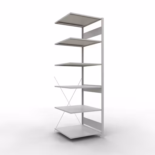Anbauregal, Fachbodenregal Stecksystem MULTIplus150, 2500 x 750 x 800 mm (HxBxT), 6 Fachböden, Kreuzstrebe, RAL 7035 lichtgrau aus der Kategorie Anbauregal mit der Artikelnummer 32686-75