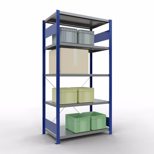 Abbildung Nr 13 des Artikels Grundregal, Fachbodenregal Stecksystem MULTIplus330, 2000 x 1000 x 600 mm (HxBxT), 5 Fachböden, Kreuzstrebe, RAL 5010 enzianblau/verzinkt aus der Produktgruppe Stecksystem von der Marke Schulte Lagertechnik