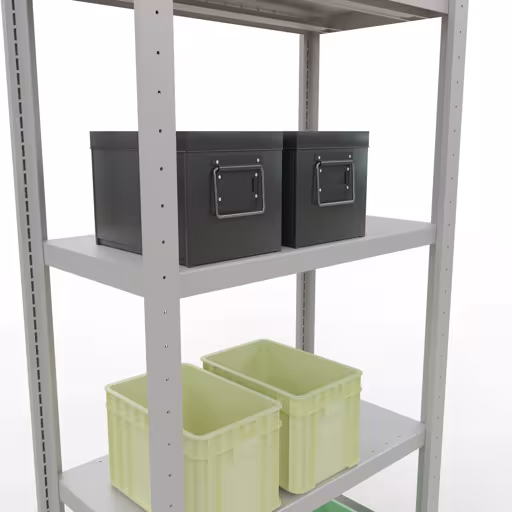 Abbildung Nr 9 des Artikels Grundregal, Fachbodenregal Stecksystem MULTIplus250, 2000 x 750 x 400 mm (HxBxT), 5 Fachböden, Längenriegel, RAL 7035 lichtgrau aus der Produktgruppe Stecksystem von der Marke Schulte Lagertechnik