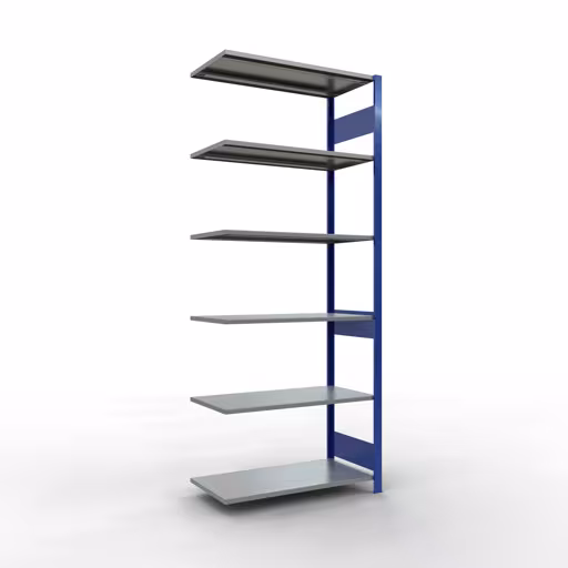 Anbauregal, Fachbodenregal Stecksystem MULTIplus85, 2500 x 1000 x 500 mm (HxBxT), 6 Fachböden, Längenriegel, RAL 5010 enzianblau aus der Kategorie Anbauregal mit der Artikelnummer 13156-LR-B
