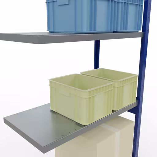 Abbildung Nr 15 des Artikels Anbauregal, Fachbodenregal Stecksystem MULTIplus250, 3000 x 1000 x 500 mm (HxBxT), 7 Fachböden, Längenriegel, RAL 5010 enzianblau/verzinkt aus der Produktgruppe Stecksystem von der Marke Schulte Lagertechnik