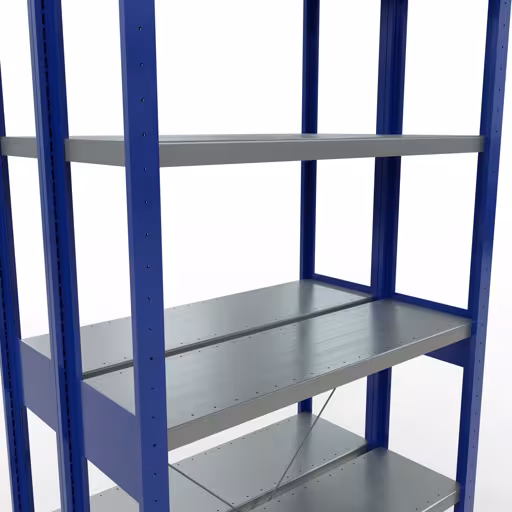 Abbildung Nr 14 des Artikels Grundregal, Doppelregal, Fachbodenregal Stecksystem MULTIplus250, 2500 x 1000 x (2x300) mm (HxBxT), 2x6 Fachböden, Kreuzstrebe, RAL 5010 enzianblau aus der Produktgruppe Fachbodenregale von der Marke Schulte Lagertechnik