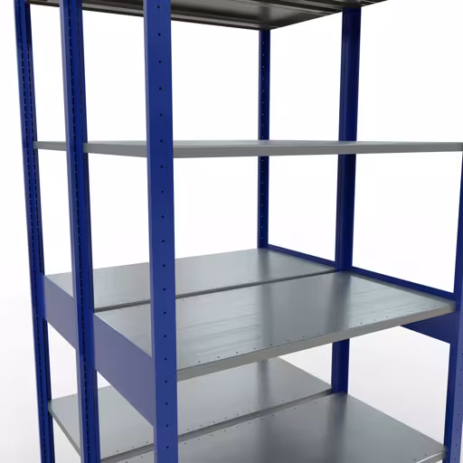 Grundregal, Doppelregal, Fachbodenregal Stecksystem MULTIplus150, 2500 x 1000 x (2x500) mm (HxBxT), 2x6 Fachböden, Längenriegel, RAL 5010 enzianblau mit der GTIN 4004514296139 Grundregal, Doppelregal, Fachbodenregal Stecksystem MULTIplus150, 2500 x 1000 x (2x500) mm (HxBxT), 2x6 Fachböden, Längenriegel, RAL 5010 enzianblau von Schulte Lagertechnik mit der Artikelnr. 33151-B