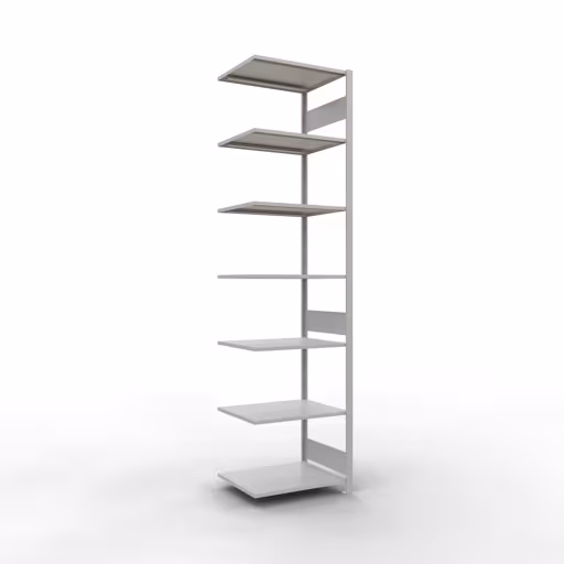 Anbauregal, Fachbodenregal Stecksystem MULTIplus150, 3000 x 750 x 600 mm (HxBxT), 7 Fachböden, Längenriegel, RAL 7035 lichtgrau aus der Kategorie Anbauregal mit der Artikelnummer 32667-75-LR